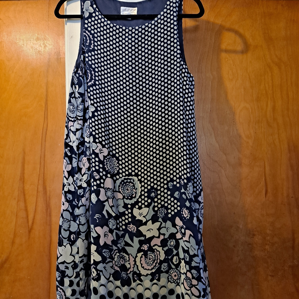 Navy and White Polka Dot Floral Dress